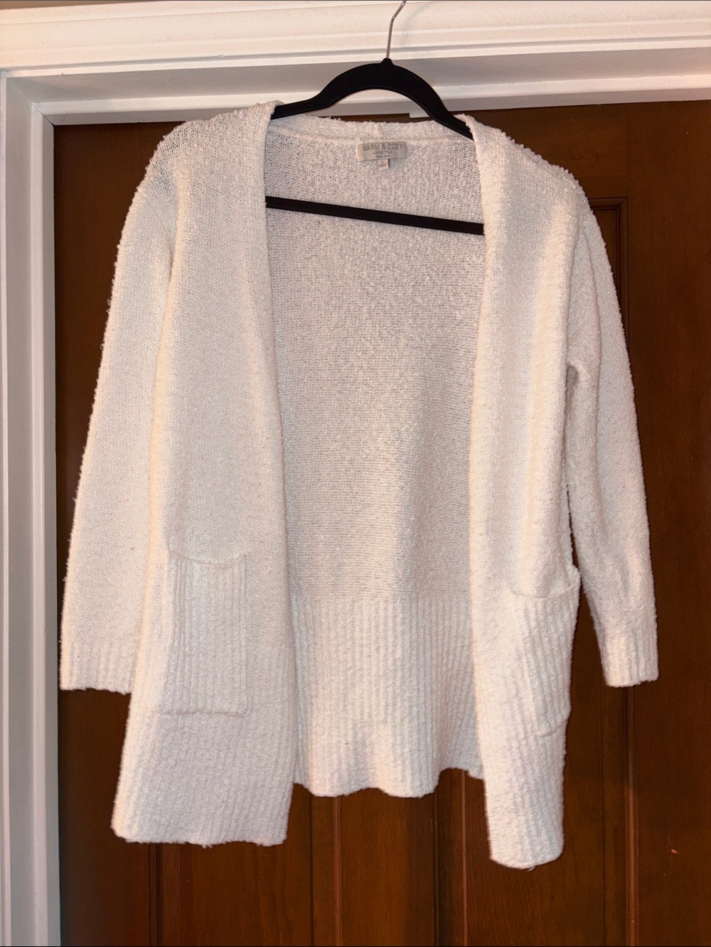 Warm & Cozy Lifestyle Soft Open-Front White Cozy Cardigan Sweater - Size L